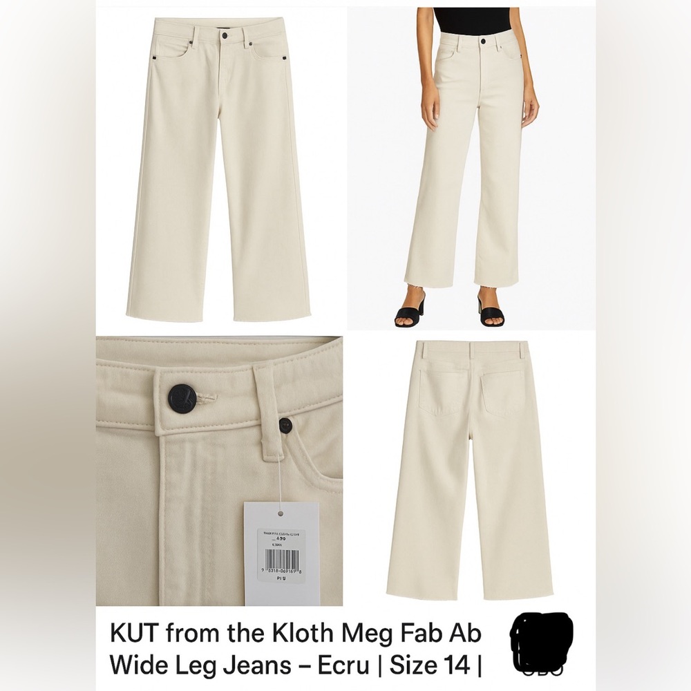 Kut from the Kloth Meg Fab Ab High Rise Wide Leg Jeans Ecru ~Size 14